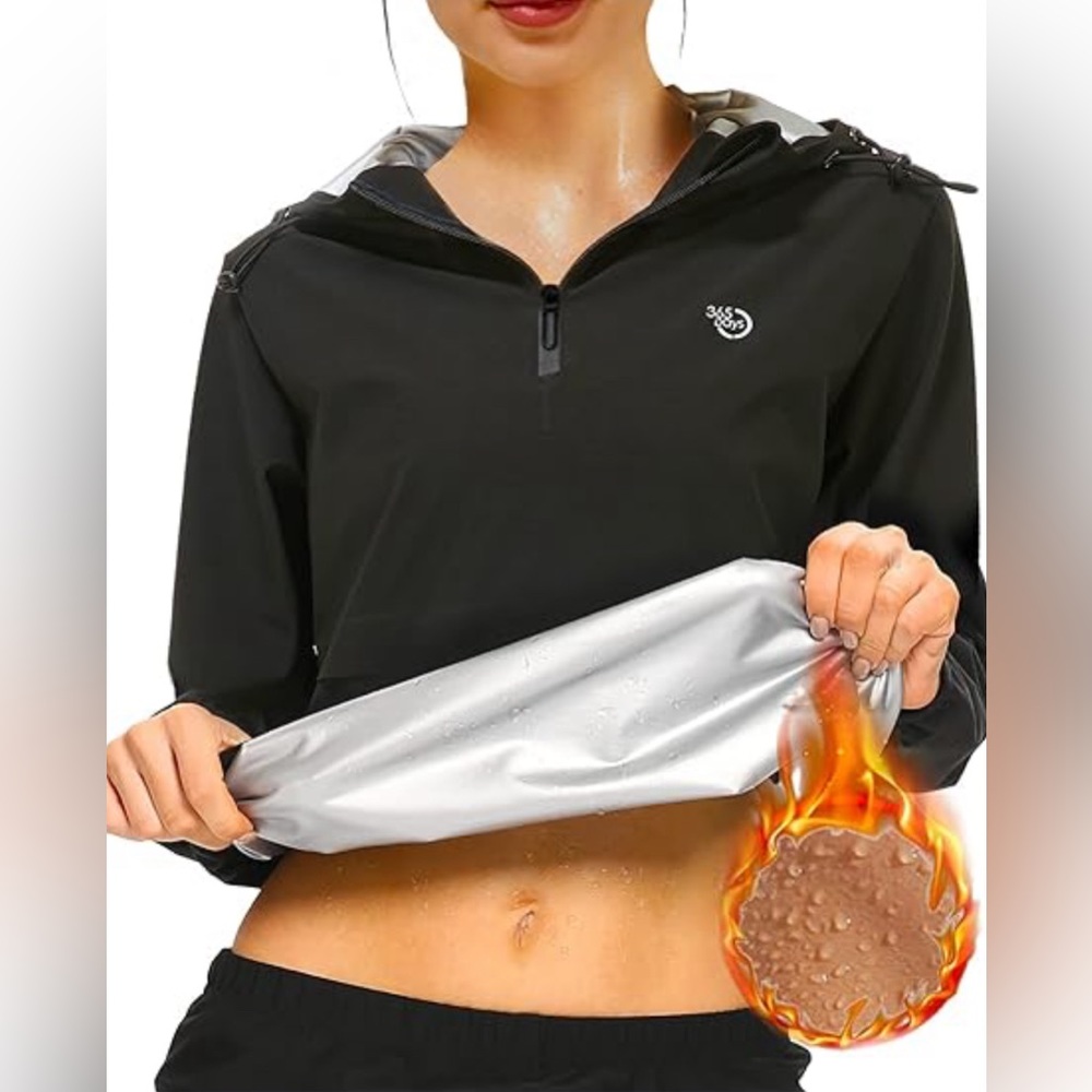365 DAYS Sauna Suit Black Jacket Pants Set Women Weight Loss Sweat 2XL